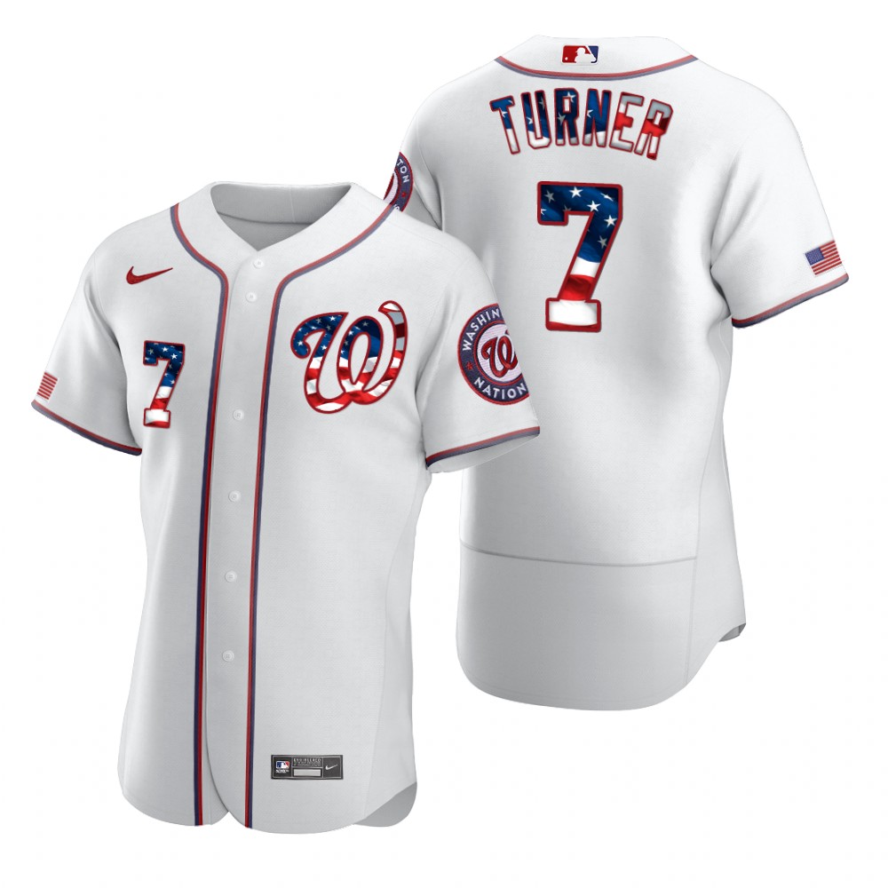 Washington Nationals #7 Trea Turner Men Nike White Fluttering USA Flag Limited Edition Authentic MLB Jersey